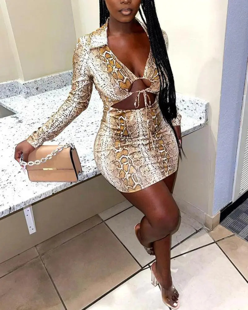 Women's Two Piece Snakeskin Print Crop Top And Bodycon Skirts Set