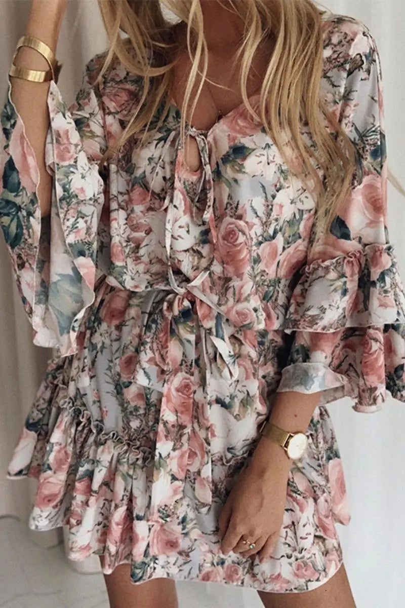 Women's V-Neck Floral Print Mini Dress