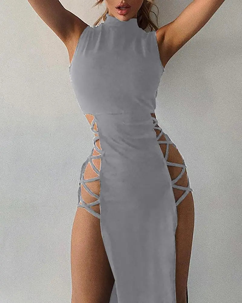 Women's Vest Strap High Slit Skirt