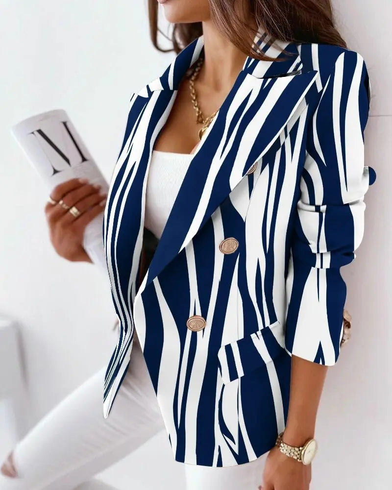 Women's Vintage Plaid Print Long Sleeve Shawl Collar Blazer