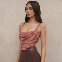 Zipper Up Ruched Solid Color Camisole