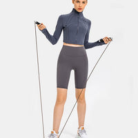 Zipper Up Stand Collar Stretch Yoga Top