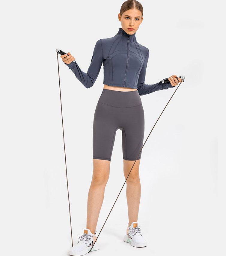 Zipper Up Stand Collar Stretch Yoga Top