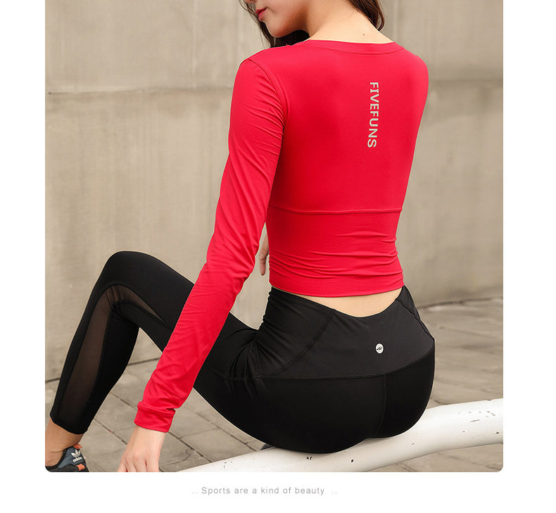 Letters Printed Long-sleeved Round Neck Sports Tops for Women