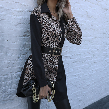Women Casual Leopard Splicing Long-sleeved Shirt