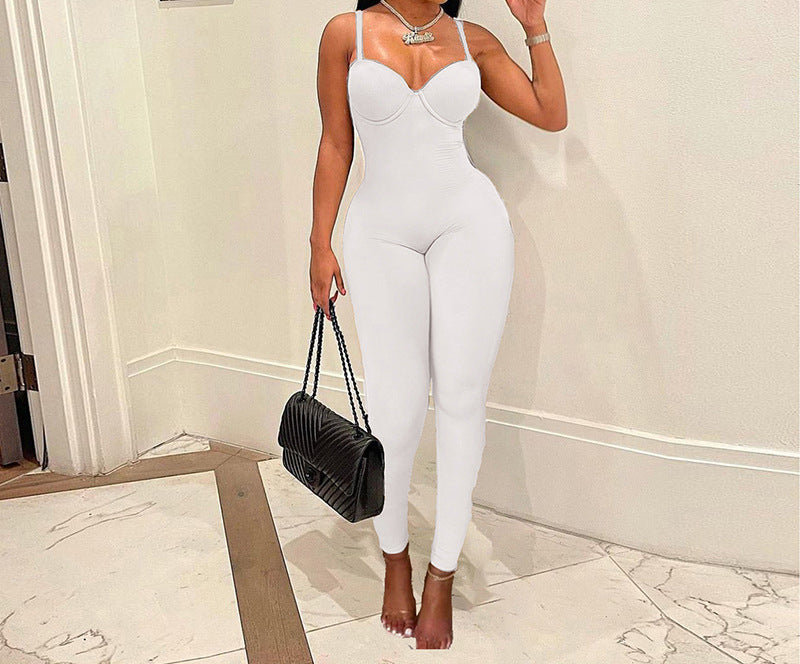 Women's Low-cut Spaghetti Strap High Waisted Jumpsuit