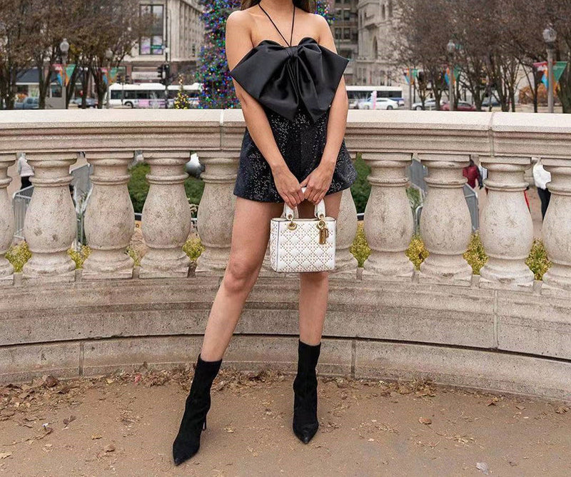 Camisole Backless Black Bow Romper for Women
