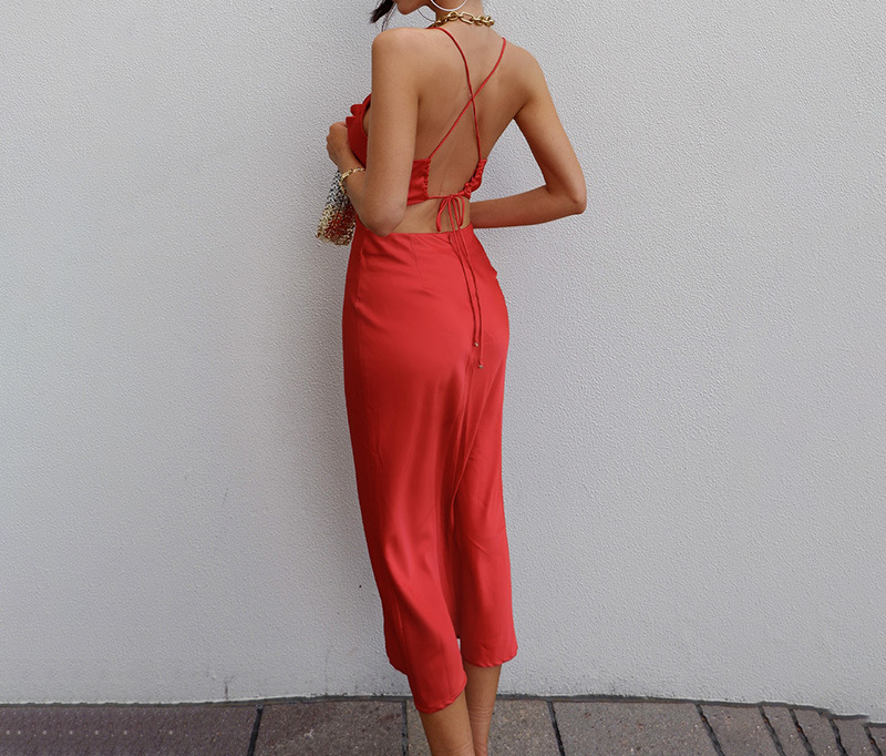 Stacked Collar Backless Sleeveless Tied Rope Dress Women