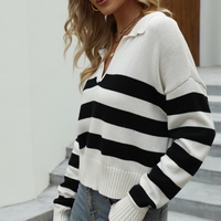 Women Stripes V-neckline Sweater
